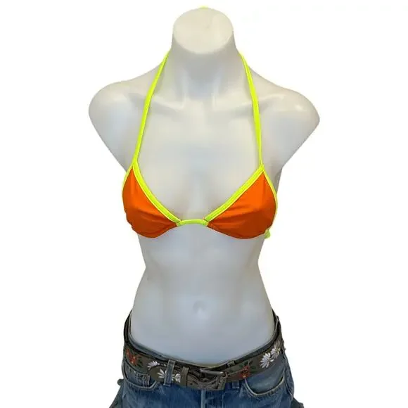 Lovers + Friends Orange Triangle String Bikini Top XS Good Intensions Yellow $78 - Picture 4 of 7